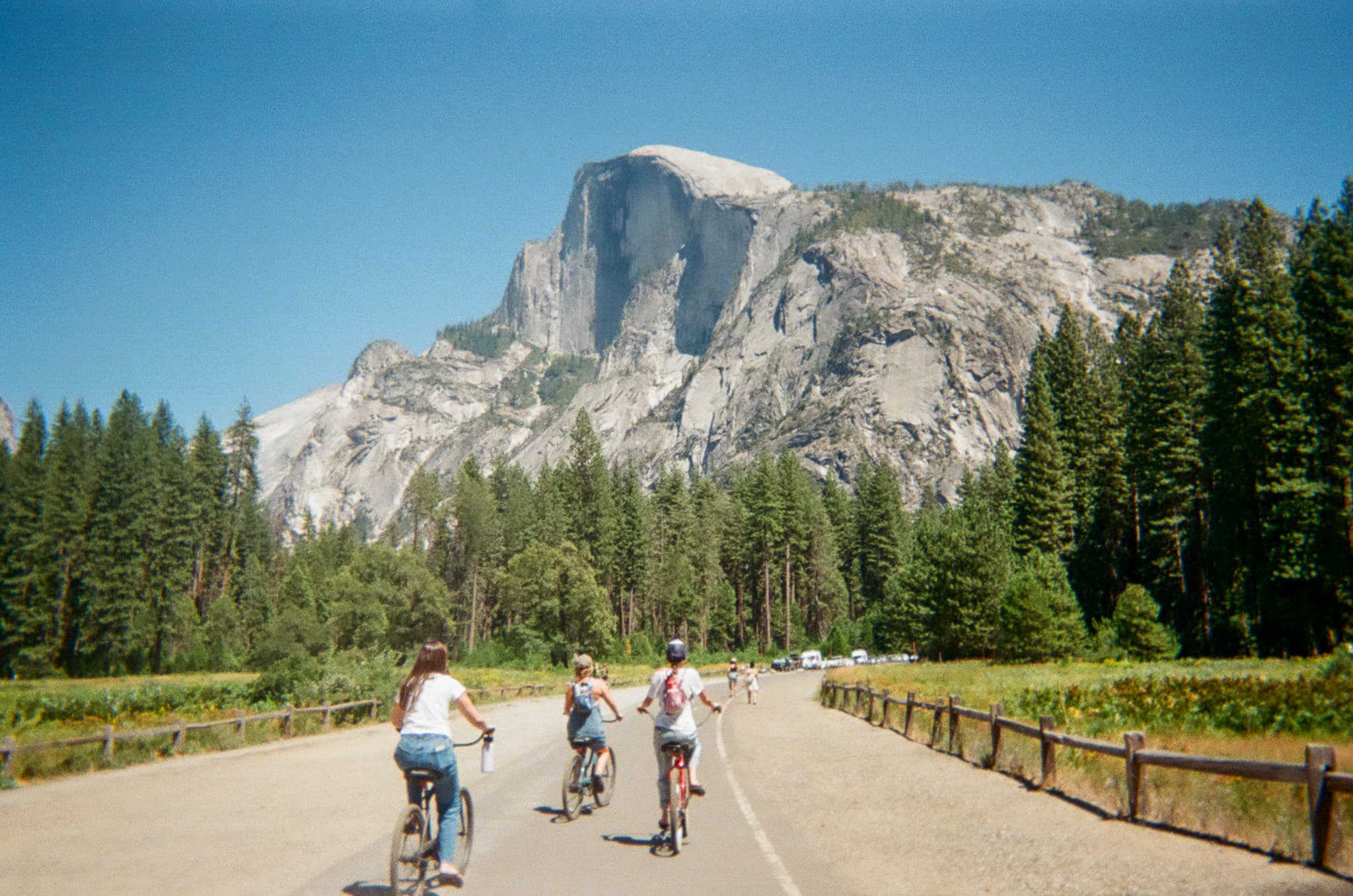 Friends cycling toward Half Dome